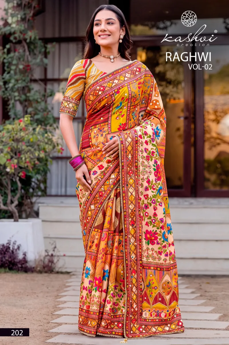 Raghwi Vol 2 By Kashvi Chinon Printed Beads Saree 